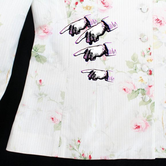 Ralph Lauren Floral Jacket Cabbage Rose Striped High Neck Multi-button - Picture 11 of 12